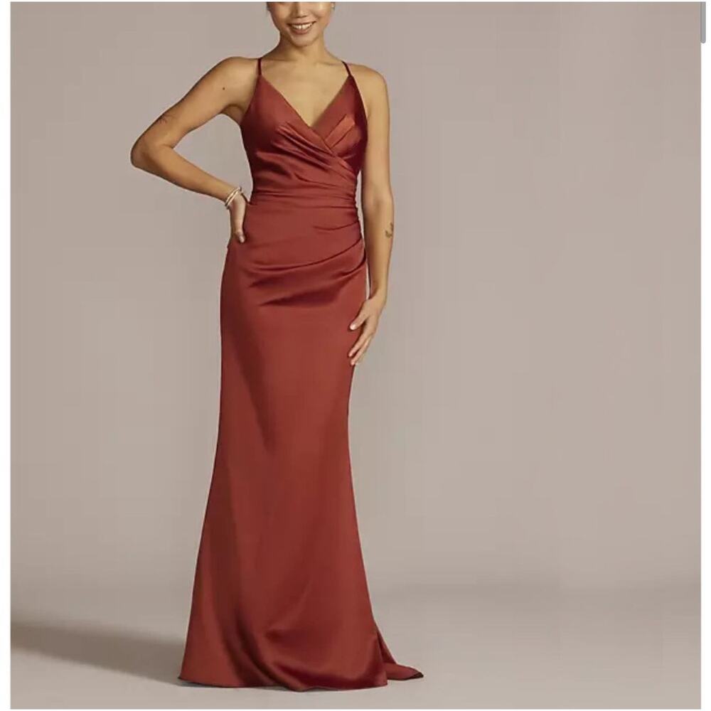 NWT Galina Signature Long Spaghetti Fit and Flare Formal‎ Dress Cinnamon 2